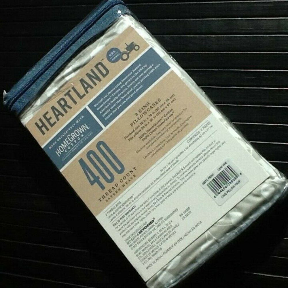 new Heartland 400 TC 100% Cotton Sateen KING Pillowcases - WHITE LEAF on GRAY - Picture 11 of 12